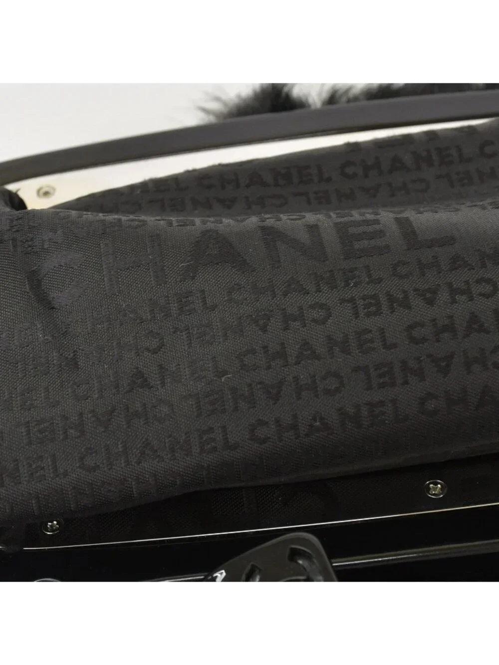 Chanel Plastic Chain Bag CC Logo Goat Fur Leather Black